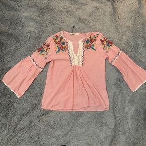 Zara bell sleeve embroidered blouse
